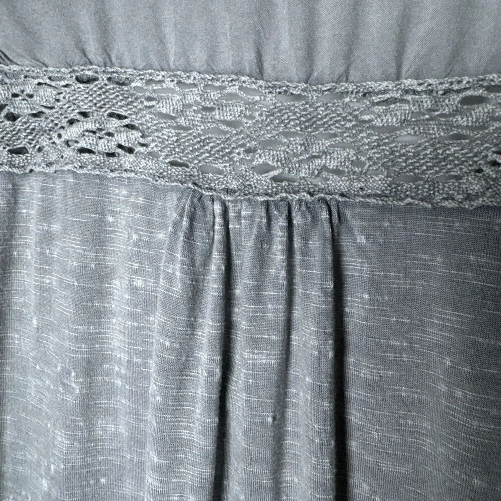 Solitaire Blouse Small Gray Crochet Lace‎ Embroidered Rayon Boho Peasant Top